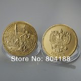 1709 Russia's Architecture Coin Petergof Fountain Falls and Statues Eagle National Emblem of Russia Gold Plated Coins